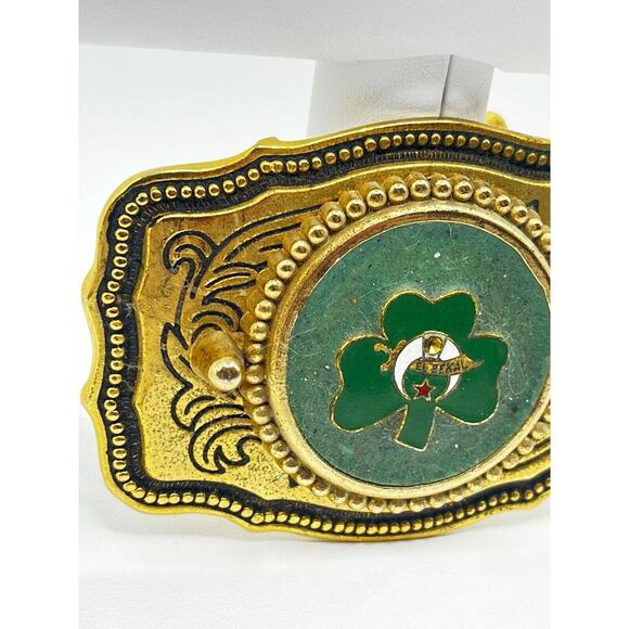El Bekal Shriners 3-Leaf Clover Gold Tone Belt Buckle - Picture 2 of 5